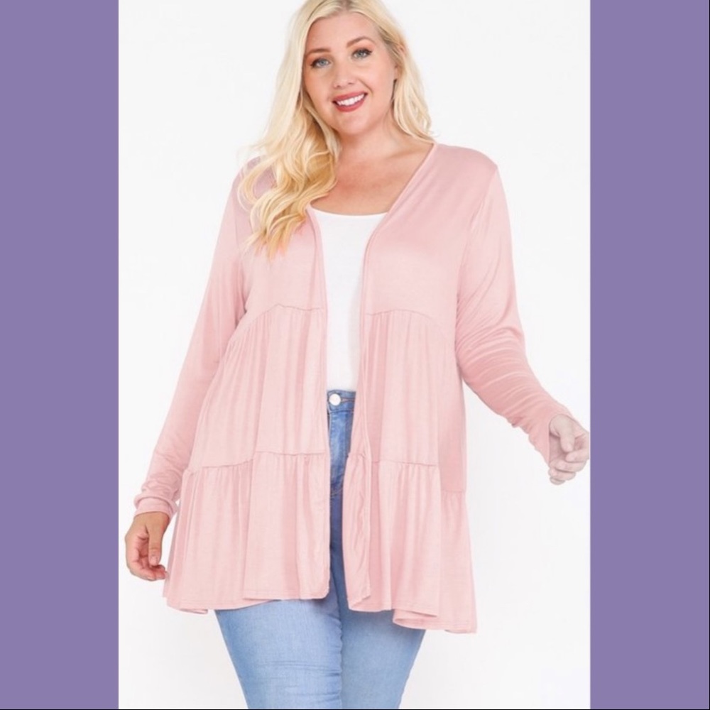 Lightweight Baby Pink Open Front Tiered Cardigan